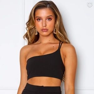 White fox one shoulder crop top